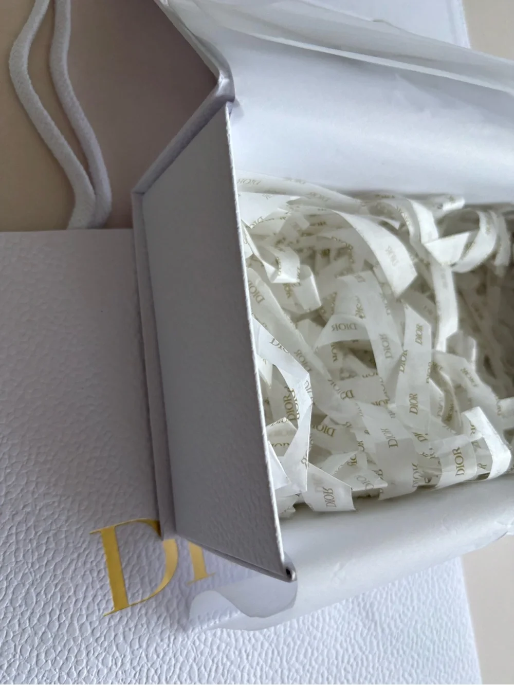 Dior White and Gold Logo Gift Tote and Box